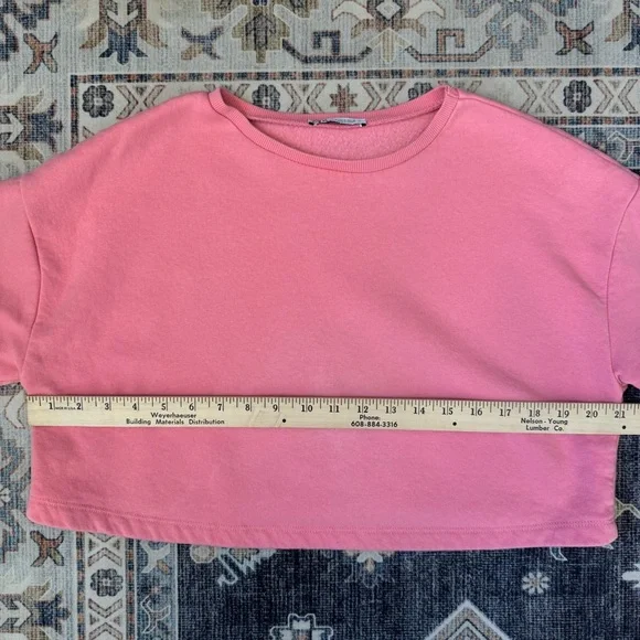 ZARA Bubble Gum Pink Cropped Short Sleeve Sweater Women’s Size Medium - Picture 8 of 9
